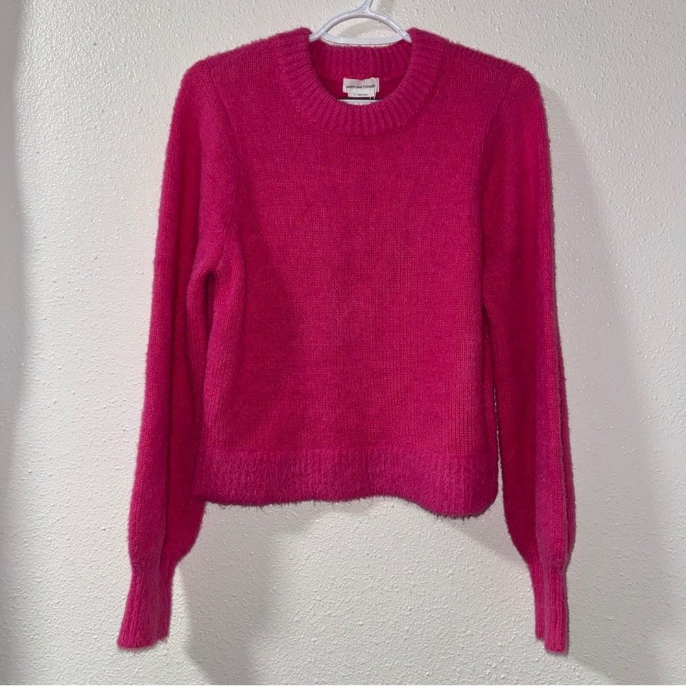 Lovers + Friends Pink Crew Neck Sweater Ribbed Cuffs and Hem Small